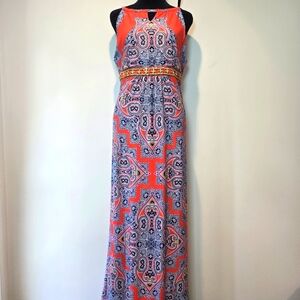 NY Collection Keyhole Beaded Long Sleeveless Maxi Dress Medium